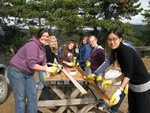 10/31/2009 - Some of the girls staining wood on the work trip